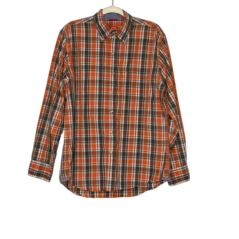 Izod orange plaid casual button down‎ shirt. Size M
